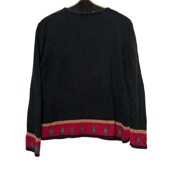 VTG Studio Joy Ugly Christmas Sweater Women's Large Cardigan Black Santa Snow - Picture 5 of 7